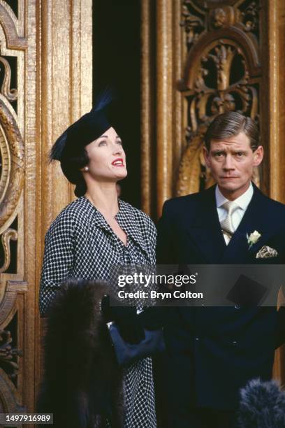 British actor Anthony Andrews plays King Edward VIII and British actress Jane Seymour plays Wallis Simpson while filming 'The Woman He Loved',...