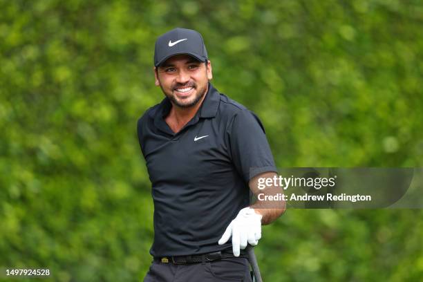 Jason Day of Australia looks on from the driving range during a practice round prior to the 123rd U.S. Open Championship at The Los Angeles Country...