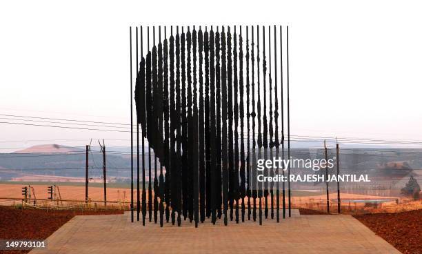 Sculpture of former South African President Nelson Mandela, is presented on August 4, 2012 in Howick, 90 kms South of Durban, commemorating the 50th...