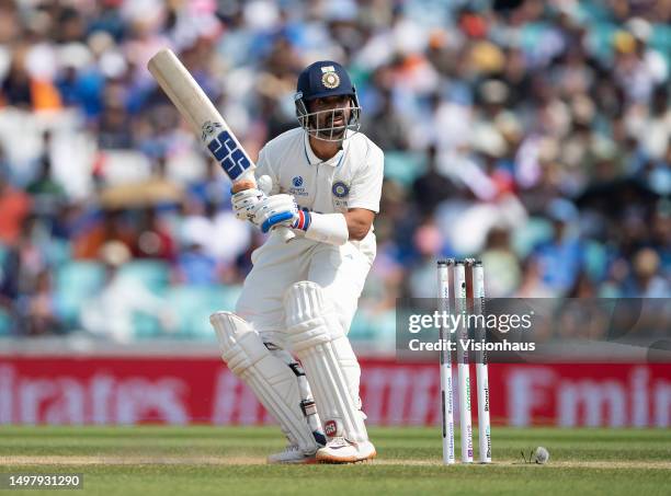 Ajinkya Rahane of India batting during day five of the ICC World Test Championship Final between Australia and India at The Oval on June 11, 2023 in...