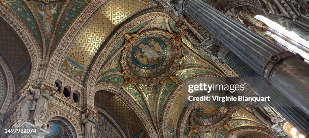 ceiling of fourvière basilica, lyon, france - cathedral ceiling stock pictures, royalty-free photos & images