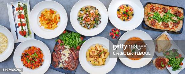 assortment of italian dishes - carpaccio alimento fotografías e imágenes de stock