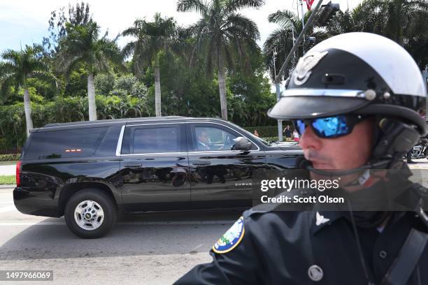 Motorcade carrying former President Donald Trump arrives at the Trump National Doral Miami resort on June 12, 2023 in Doral, Florida. Trump is...