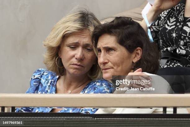 Valerie Pecresse and Amelie Oudea-Castera attend the 2023 French Open at Roland Garros on June 11, 2023 in Paris, France.