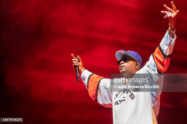 Nas performs on stage at The OVO Hydro on June 12, 2023 in Glasgow, Scotland.