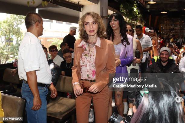 Gabriela Spanic arrives at the press conference for the Miguel Hidalgo Mayor's first LGBTQ+ Pride march at Polanco on June 10, 2023 in Mexico City,...