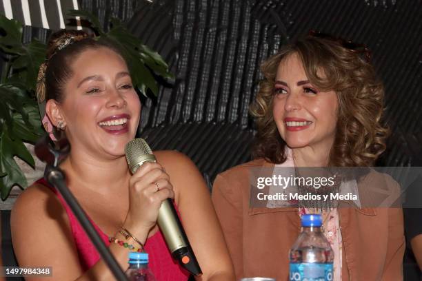 Gabriela Carrillo and Gabriela Spanic attend a press conference for the Miguel Hidalgo Mayor's first LGBTQ+ Pride march at Polanco on June 10, 2023...