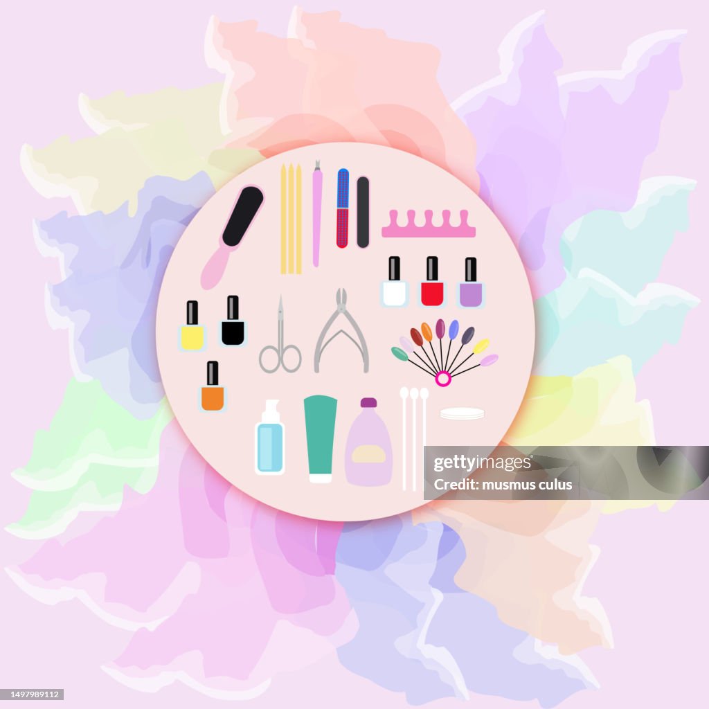 Vector drawing of some necessary materials for pedicure