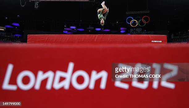 Uzbekistan's Ekaterina Khilko competes in the women's trampoline final of the artistic gymnastics event of the London 2012 Olympic Games in London on...