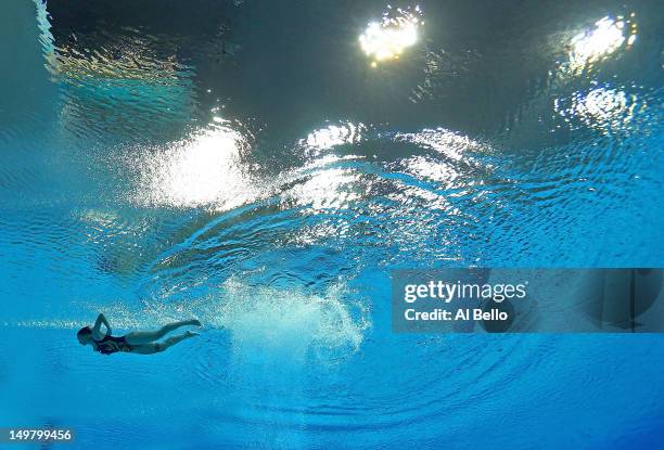 Minxia Wu of China competes in the Women's 3m Springboard Diving Semifinal on Day 8 of the London 2012 Olympic Games at the Aquatics Centre on August...