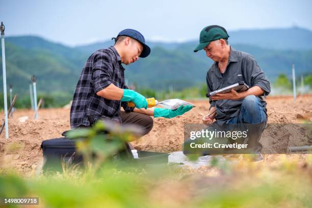 the implementation of smart agricultural technology with use in optimizing and automating agricultural operations. - soil sample stock pictures, royalty-free photos & images