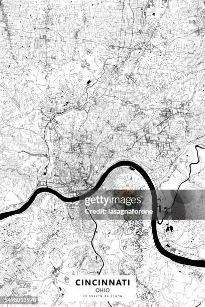 illustrations, cliparts, dessins animés et icônes de carte vectorielle de cincinnati, ohio, états-unis - coordonnée géographique