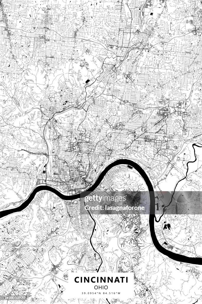 Cincinnati, Ohio, USA Vector Map