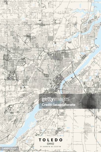 ilustraciones, imágenes clip art, dibujos animados e iconos de stock de toledo, ohio, usa mapa vectorial - ohio
