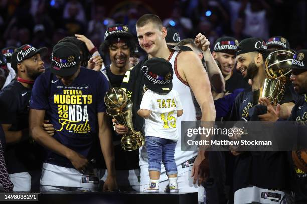 Nikola Jokic of the Denver Nuggets is presented the Bill Russell NBA Finals Most Valuable Player Award after a 94-89 victory against the Miami Heat...