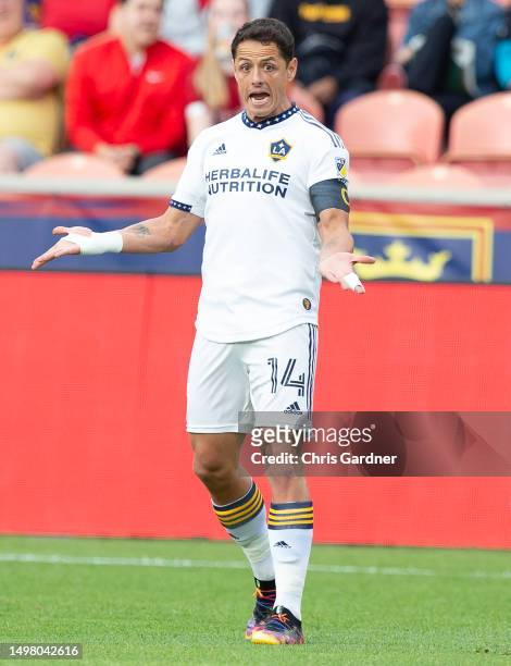 Javier Hernandez of the Los Angeles Galaxy reacts to a missed passduring the first half of the quarterfinals of the 2023 U.S. Open Cup against Real...