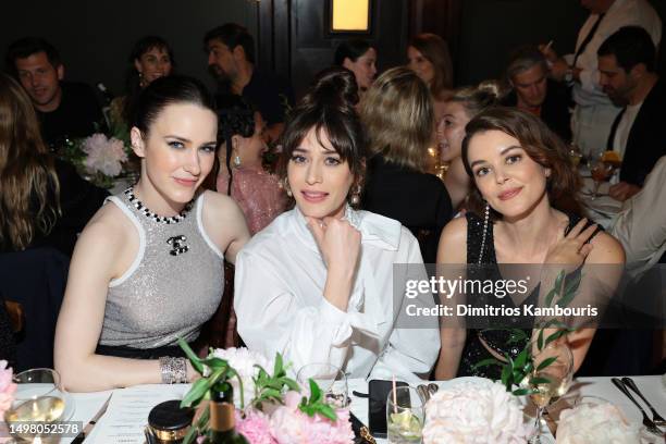 Rachel Brosnahan, Lizzy Caplan, wearing CHANEL, and Nora Zehetner, wearing CHANEL, attend CHANEL Tribeca Festival Artists Dinner at Balthazar on June...