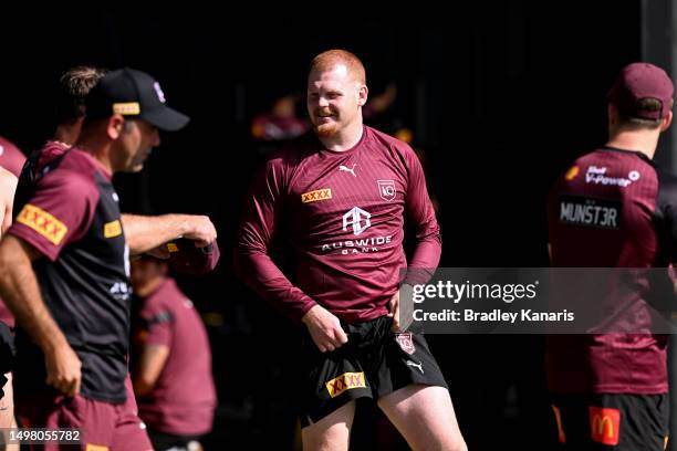 Corey Horsburgh during a Queensland Maroons State of Origin training session at the Clive Berghofer Centre on June 13, 2023 in Brisbane, Australia.