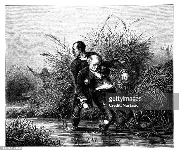 escaping from prison - swamp illustration stock illustrations