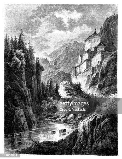 lueg castle / castle ( predjamski grad ) near predjama - predjama castle stock illustrations