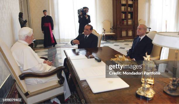 Pope Benedict XVI meets Italian Prime Minister Silvio Berlusconi and the Secretary of the Council of Ministers of the Italian Republic Gianni Letta...