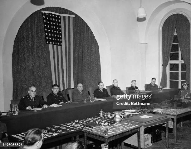 Jewels and other items are on display during the court martial of Colonel Jack W Durant in Frankfurt, Germany, circa April 1947. Colonel Durant,...