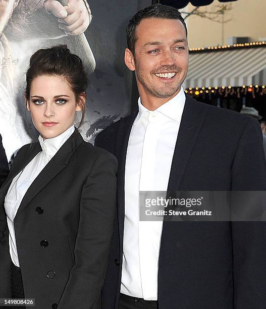 Kristen Stewart and Rupert Sanders arrives at the "Snow White And The Huntsman at Westwood Village on May 29, 2012 in Los Angeles, California.