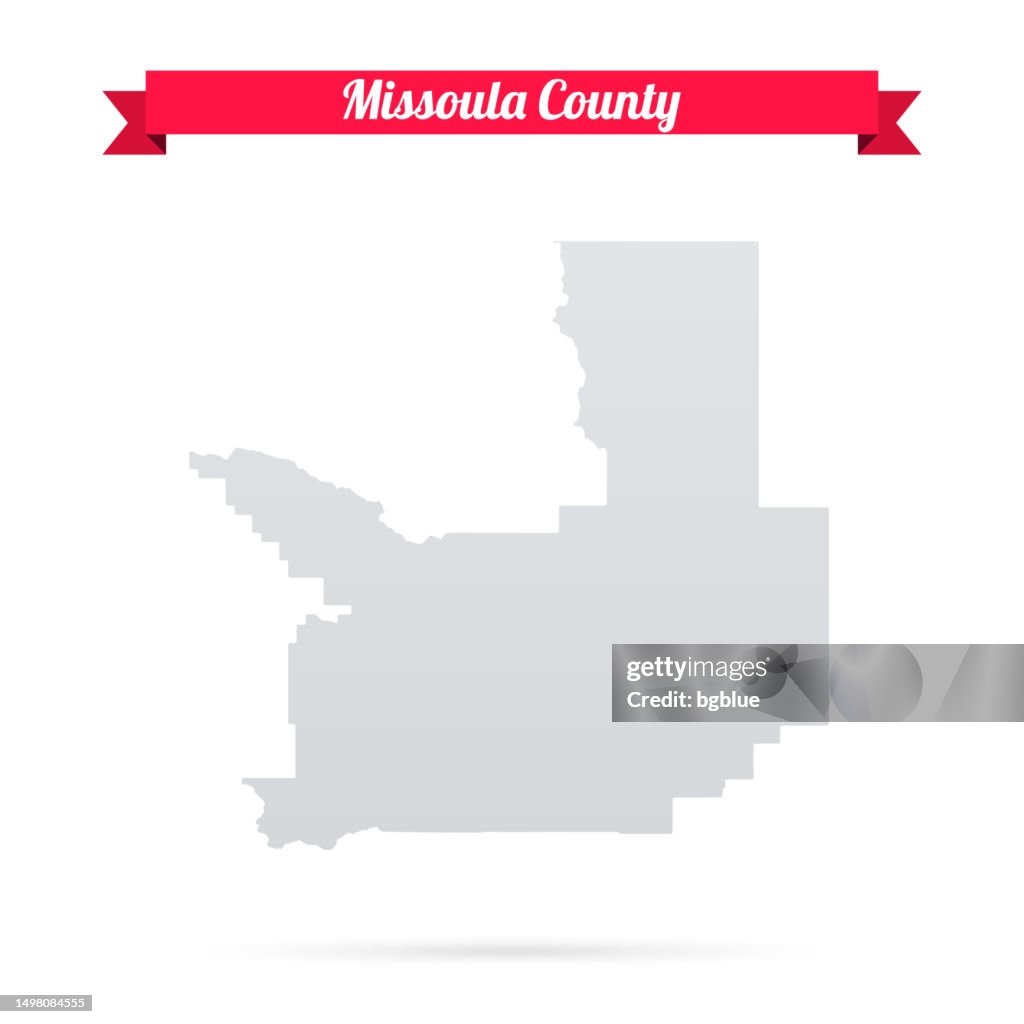 Missoula County, Montana. Map on white background with red banner