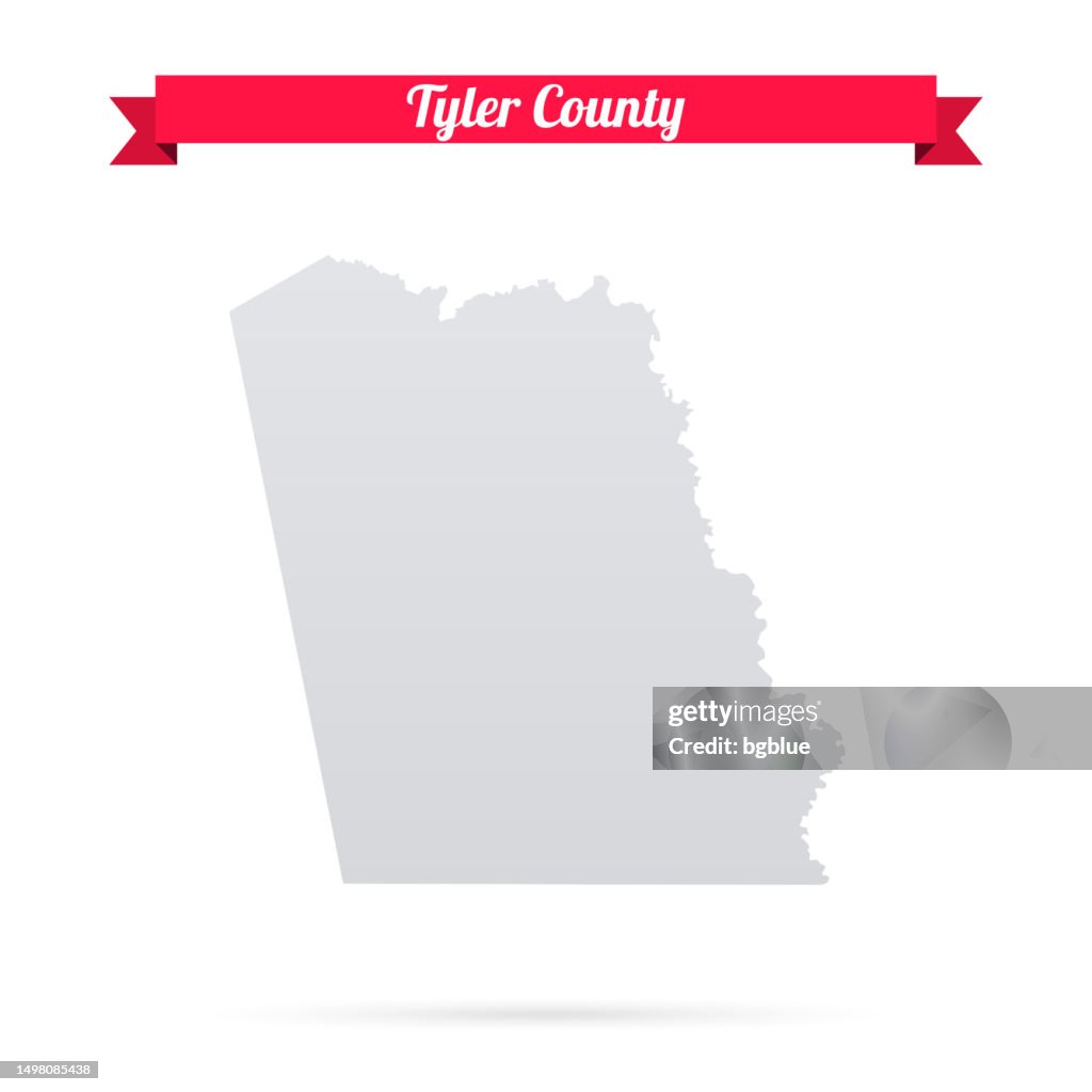 Tyler County, Texas. Map on white background with red banner