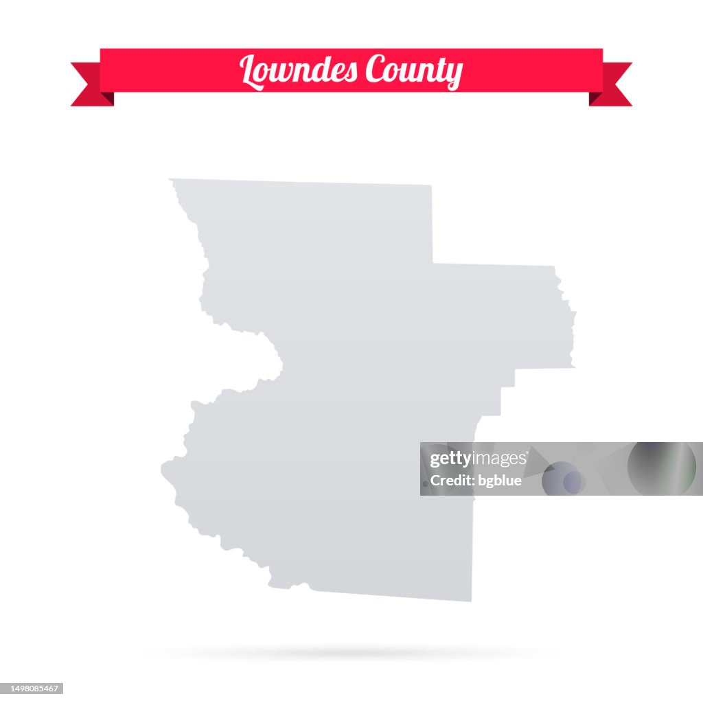 Lowndes County, Georgia. Map on white background with red banner