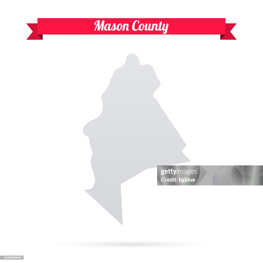 Mason County, West Virginia. Map on white background with red banner