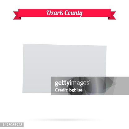 Ozark County Missouri Map On White Background With Red Banner HighRes