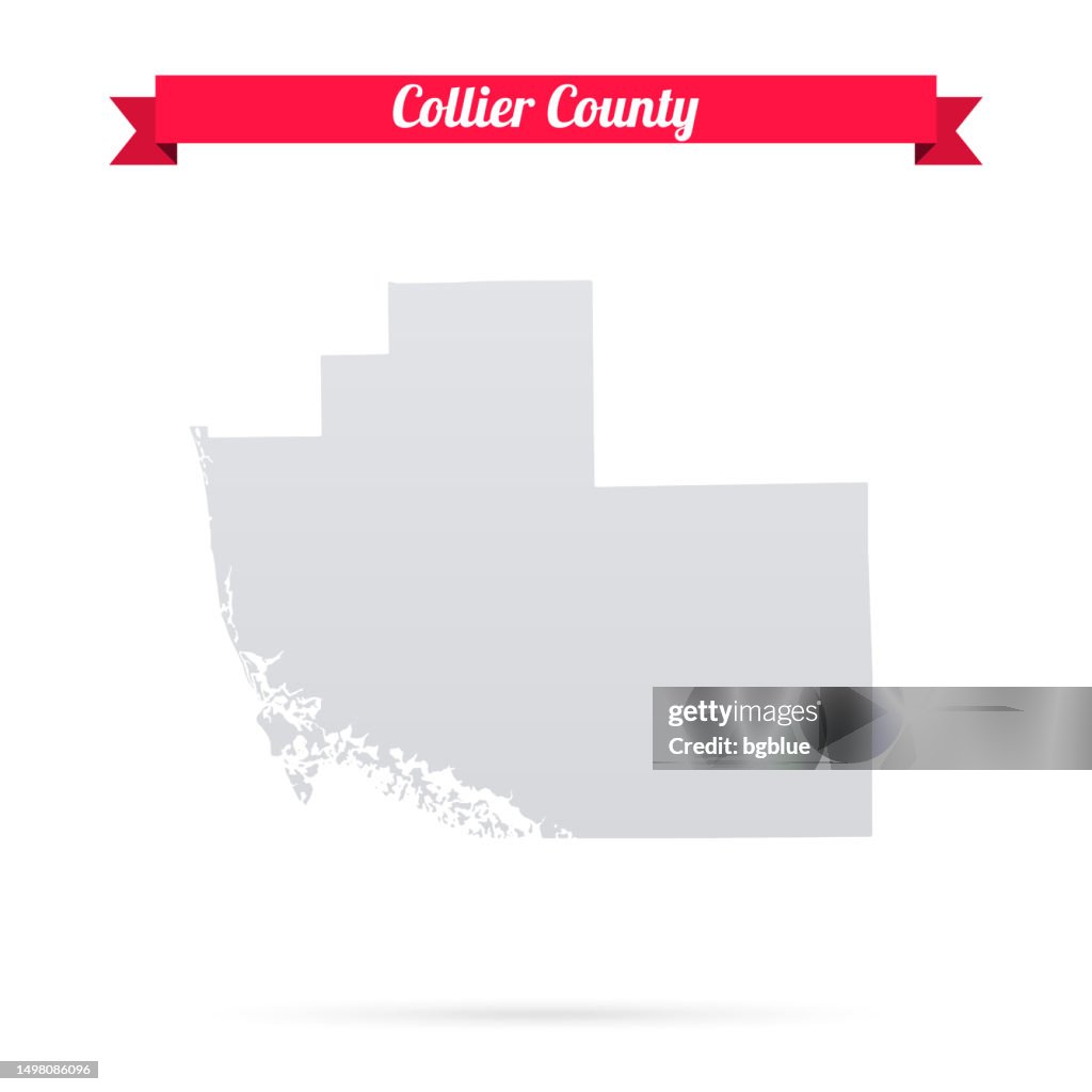 Collier County, Florida. Map on white background with red banner