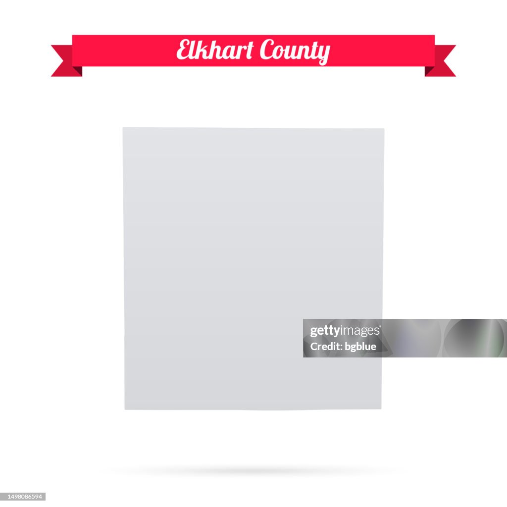 Elkhart County, Indiana. Map on white background with red banner