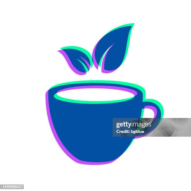 cup and tea leaves. icon with two color overlay on white background - tea leaf white background stock illustrations