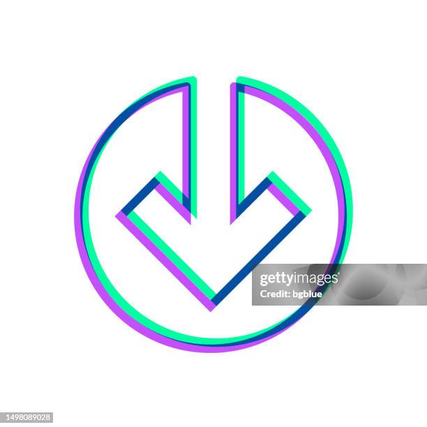 down arrow. icon with two color overlay on white background - pointing down white background stock illustrations