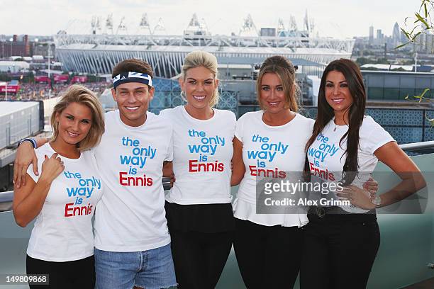 Sam Faiers, Joey Essex, Frankie Essex, Lauren Goodger and Cara Kilbey of 'The only way is Essex' at the adidas Olympic Media Lounge at Westfield...