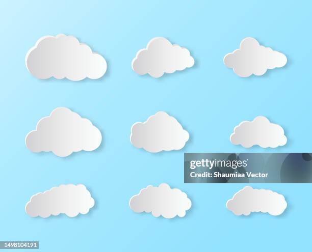 clouds set on blue sky background - papercutting stock illustrations