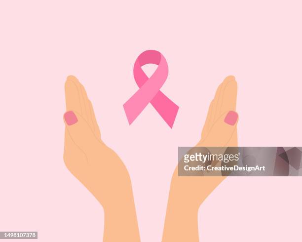 ilustrações de stock, clip art, desenhos animados e ícones de hands with pink ribbon. breast cancer awareness concept - dia mundial do cancro