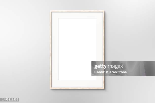 blank wooden picture frame thin with matting - framework stock-fotos und bilder