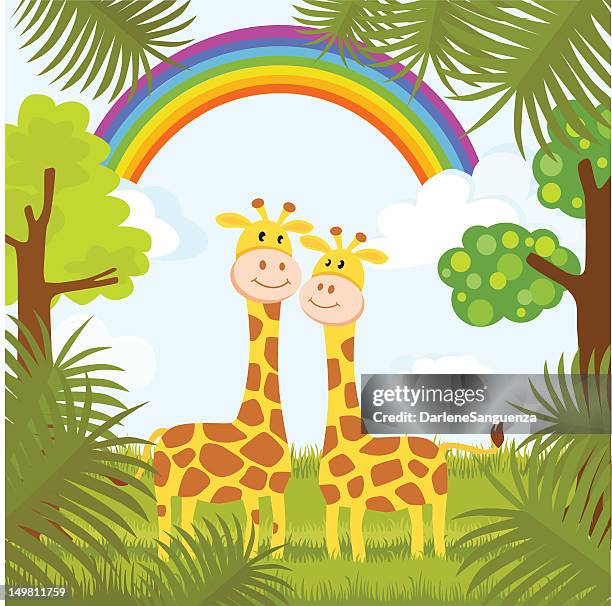 romantic giraffe couple - giraffe stock illustrations