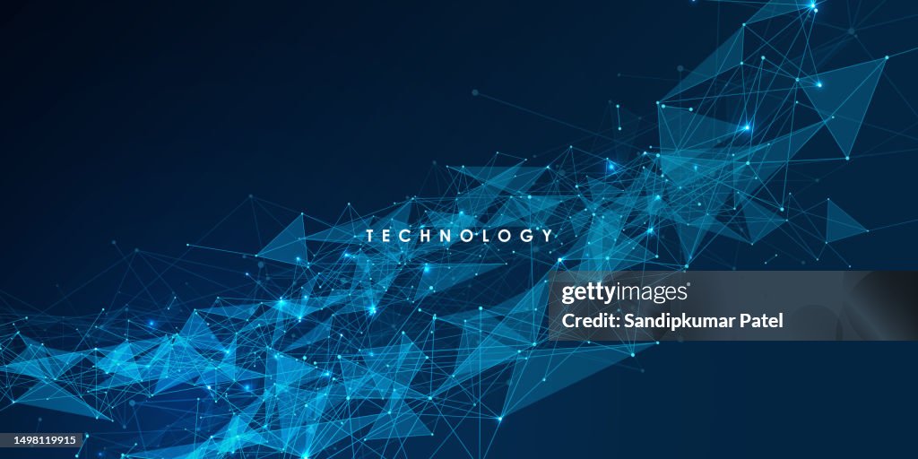 Abstract futurista-La tecnología de moléculas con formas poligonales sobre un fondo azul oscuro.