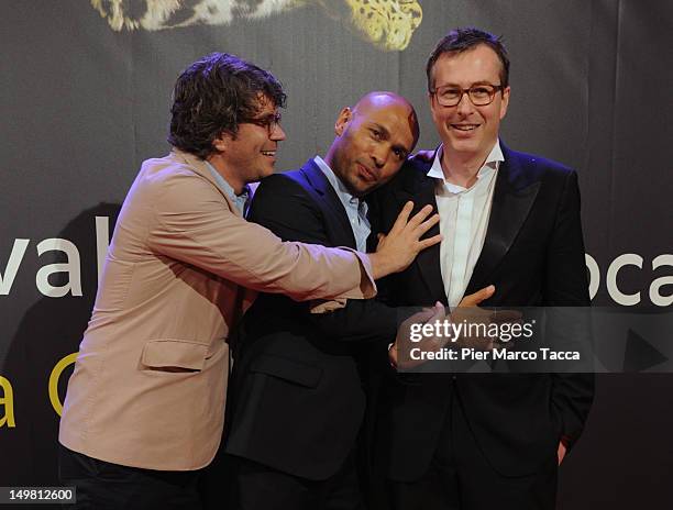 Gregory Bernard, Eric Judor and Olivier Pere attend "Nachtlarm" Premiere at 65th Locarno Film Festival on August 4, 2012 in Locarno, Switzerland.