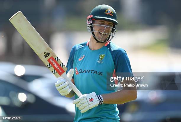 Cameron Green of Australia looks on during a training session before Friday's First Ashes Test between England and Australia at Edgbaston on June 13,...