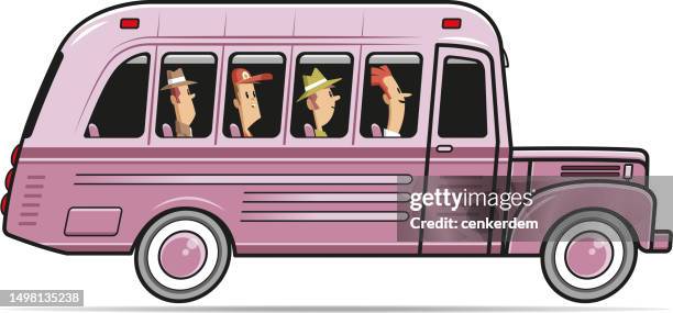 passenger bus - old car side view stock illustrations