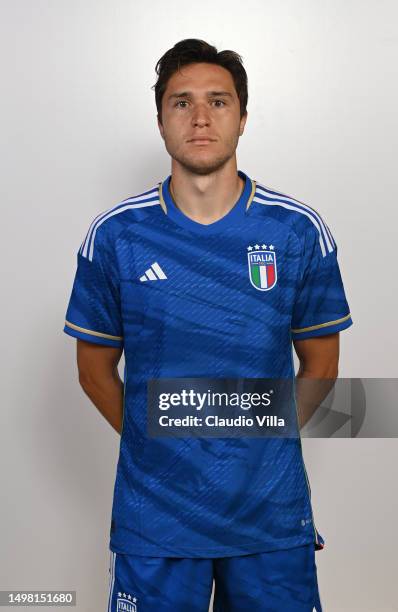 Federico Chiesa of Italy poses for a portrait before Italy training session at Centro Tecnico Federale di Coverciano on June 13, 2023 in Florence,...