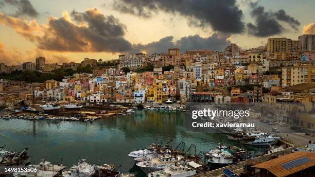 aerial view of sciacca at sunset - agrigento stock pictures, royalty-free photos & images