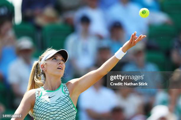 Katie Boulter of Great Britain serves in the Women's Singles Round of 32 match against Emily Appleton of Great Britain during Day Two of the Rothesay...