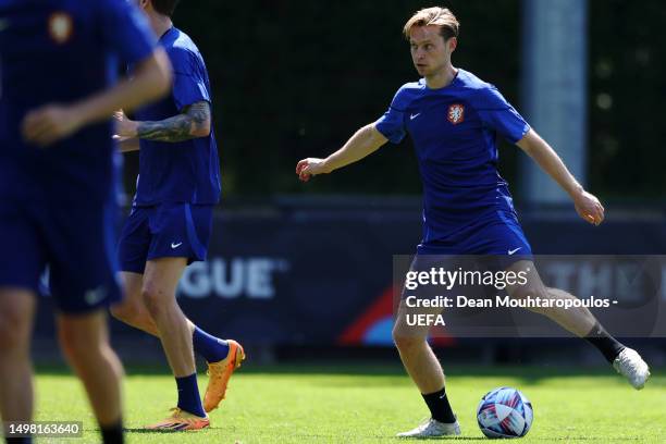 Frenkie de Jong is pictured at the Netherlands Training Session during the UEFA Nations League 2022/23 at KNVB Campus on June 13, 2023 in Zeist,...