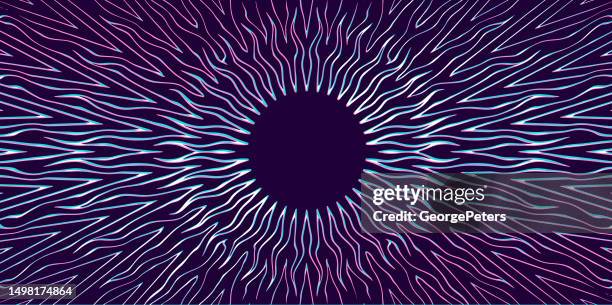 fiery sun with flame sunbeams and glitch technique - pupil eye stock illustrations